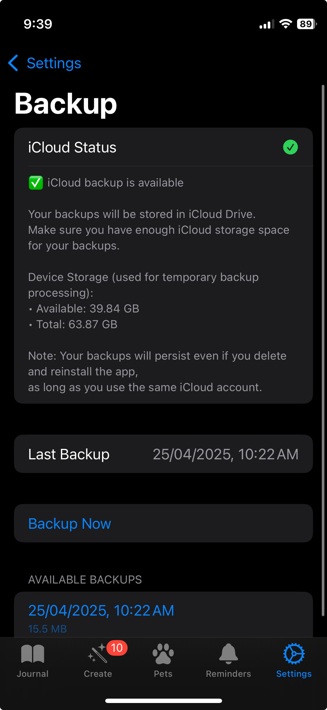 iCloud Sync and Backup