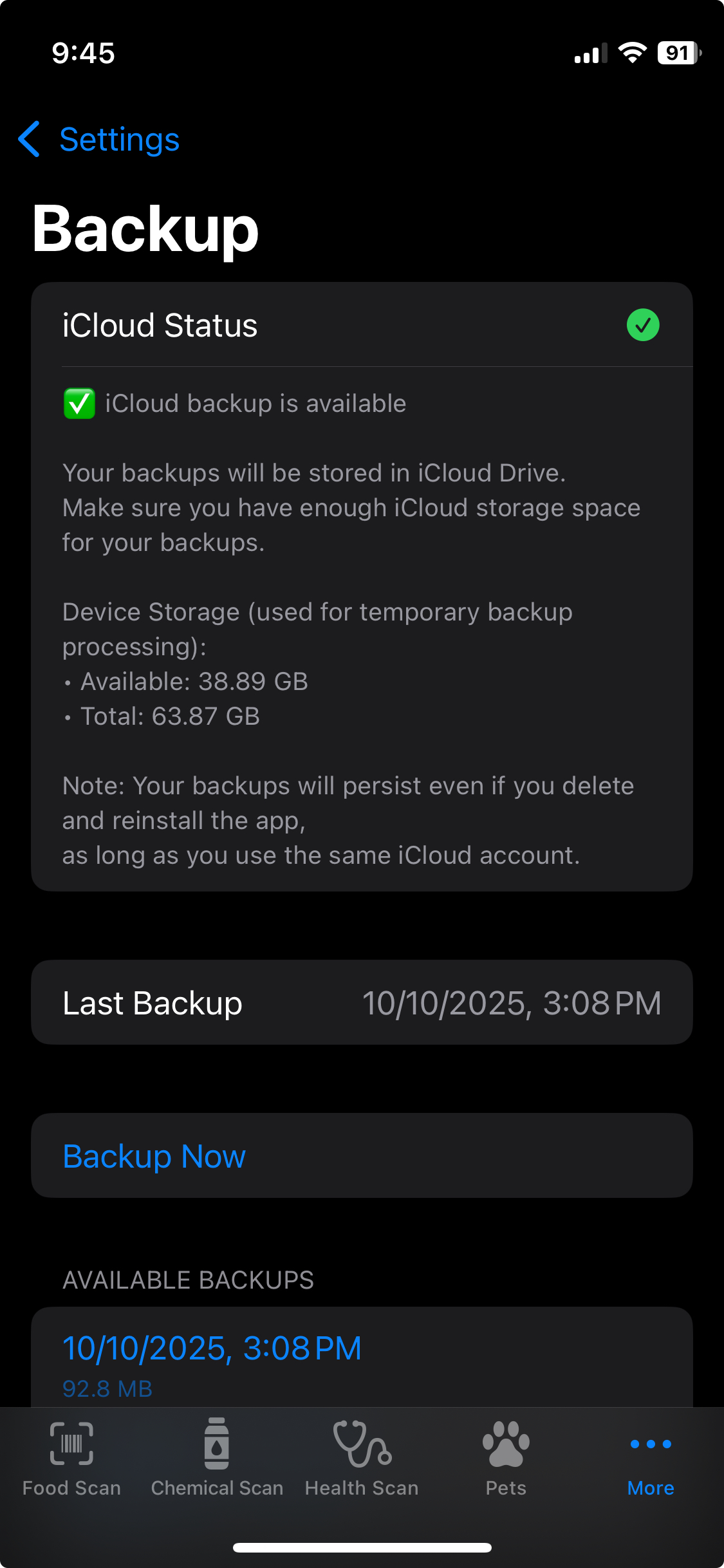 iCloud Sync and Backup